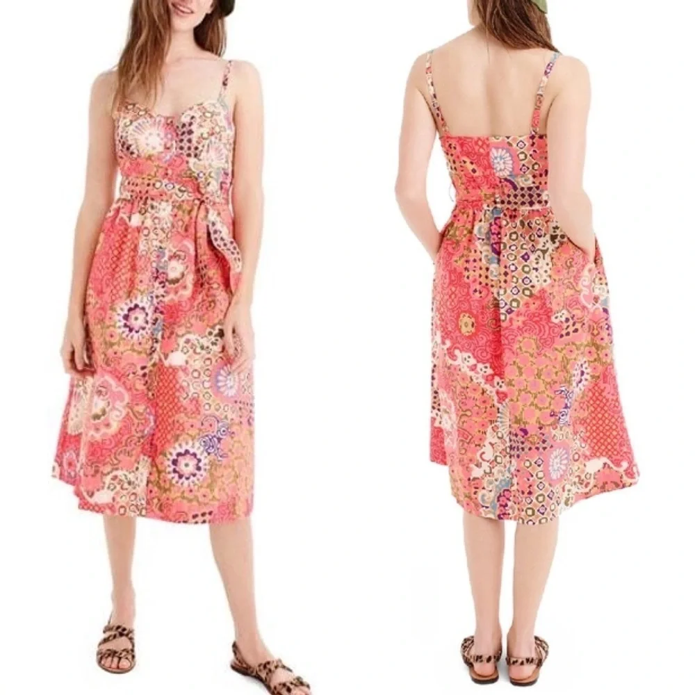 NWT j. CREW Classic Button Front Poplin Sundress In Vibrant Rose midi floral 4 - Picture 1 of 8